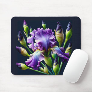 Purple Iris Bouquet On Black Mouse Pad