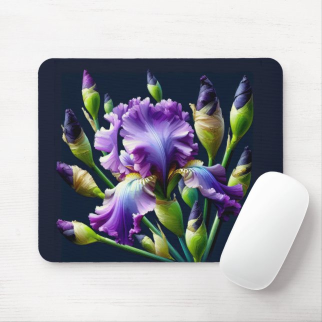 Purple Iris Bouquet On Black Mouse Pad (With Mouse)
