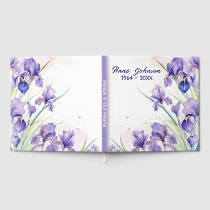 Purple Iris Bouquet On White Guest Book