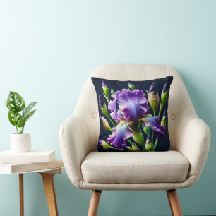 Purple Iris Bouquets On Black Cushion