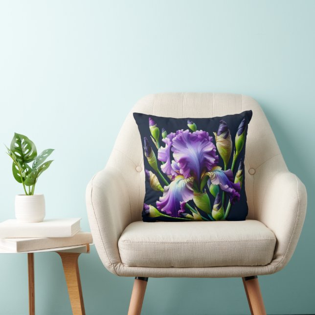 Purple Iris Bouquets On Black Cushion (Chair)