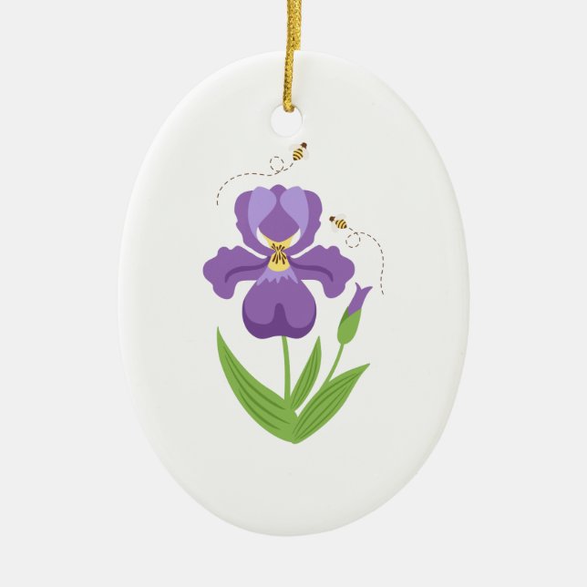 Purple Iris Ceramic Tree Decoration (Front)
