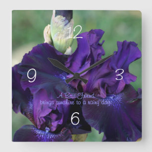 Purple Iris Clock- personalise Square Wall Clock