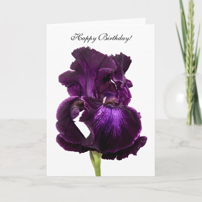 Purple Iris Custom Happy Birthday Greeting Card (Front)
