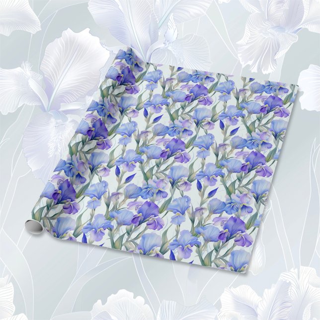 Purple Iris Floral 25th Wedding Anniversary  Wrapping Paper (Purple Iris 25th Wedding Anniversary wrapping paper)