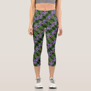 Purple Iris Floral Abstract Art Pattern Capri Leggings