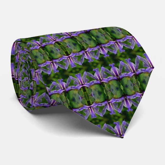Purple Iris Floral Abstract Art Pattern Tie (Rolled)