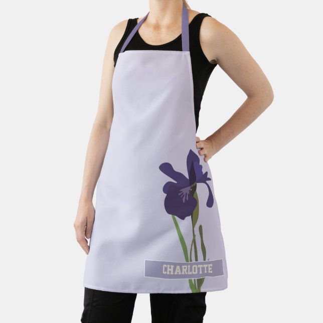 Purple Iris Floral Custom Name  Apron (Insitu)
