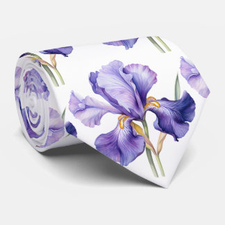 Purple Iris Floral Flower Faux Silk Neck Tie