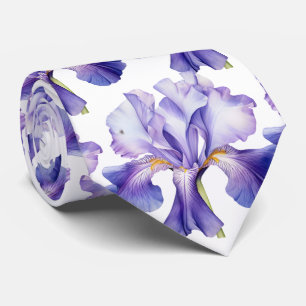Purple Iris Floral Flower Faux Silk Neck Tie