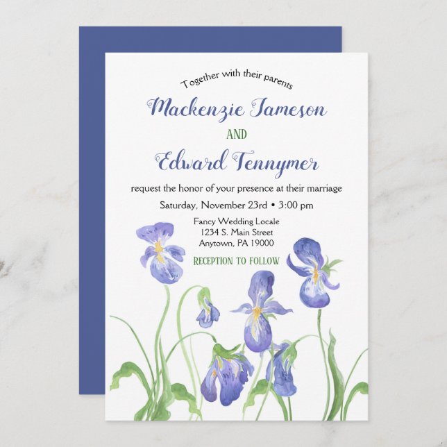 Purple Iris Floral Wedding Invitation (Front/Back)