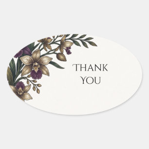 Purple Iris Floral Wedding Thank You Oval Sticker