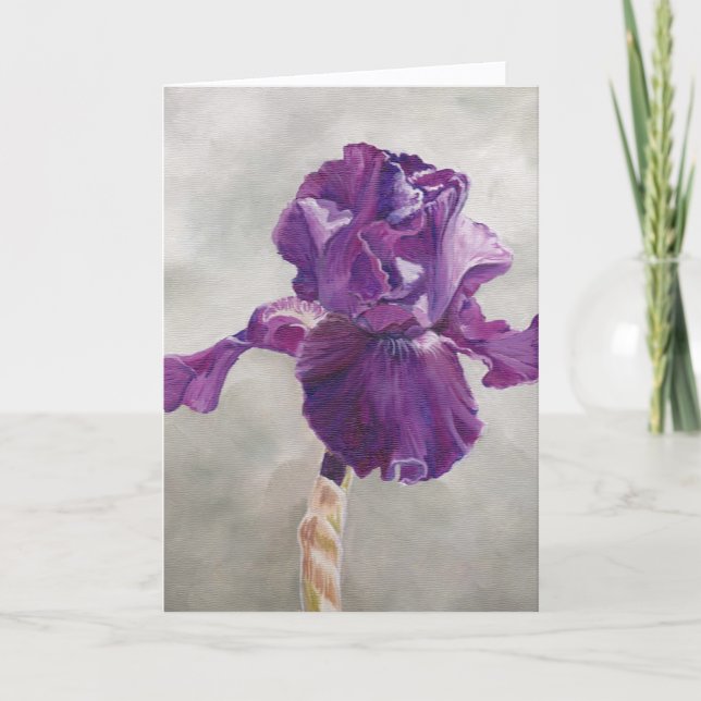 Purple Iris Flower Art Greeting Card (Front)