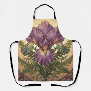 Purple Iris Flower Art Nouveau Ornate Frame Apron