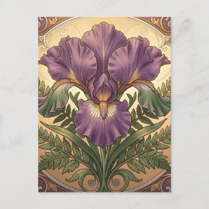 Purple Iris Flower Art Nouveau Ornate Frame Postcard