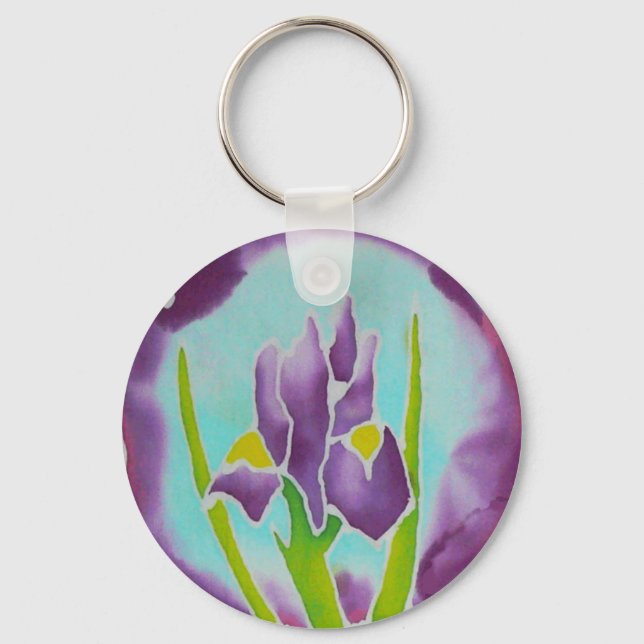 Purple Iris Flower Batik Art Key Ring (Front)