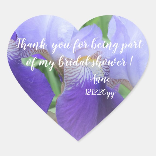 Purple Iris Flower  Bridal Shower Heart Stickers (Front)
