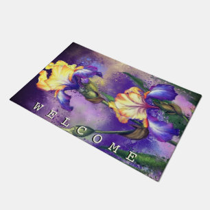 Purple Iris Flower Doormat Welcome Irises