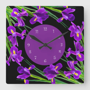 Purple Iris Flower Floral Design Square Wall Clock