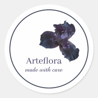 Purple iris flower florist shop branding branded classic round sticker