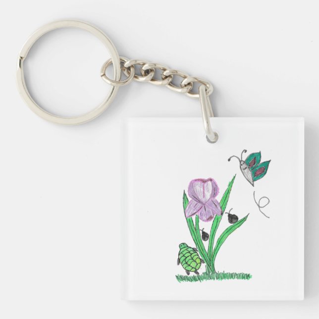 Purple Iris Flower  Key Ring (Front)