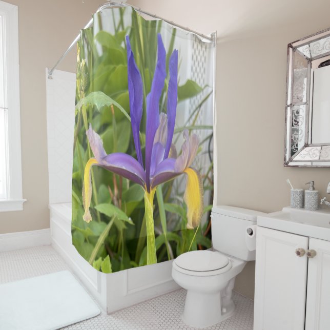 Purple Iris Flower Outdoor Garden Nature Photo Shower Curtain (In Situ)