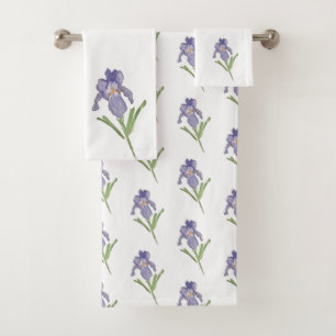 Purple Iris Flower Painting Bath Towel Set