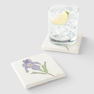 Purple Iris Flower Painting Stone Coaster