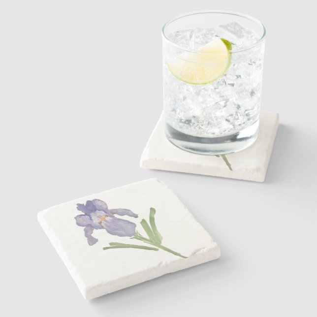 Purple Iris Flower Painting Stone Coaster (Side)