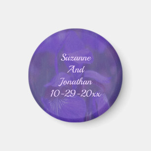 Purple Iris Flower Personalised Wedding Magnet