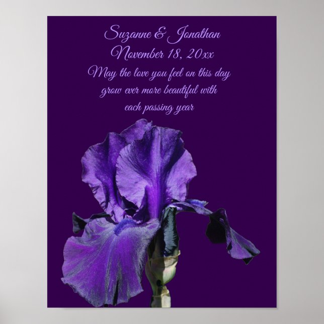 Purple Iris Flower Personalised Wedding  Poster (Front)