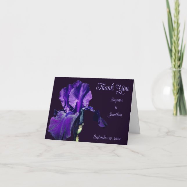Purple Iris Flower Personalised Wedding  Thank You Card (Front)
