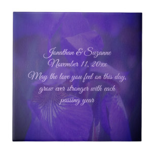 Purple Iris Flower Personalized Wedding Ceramic Tile