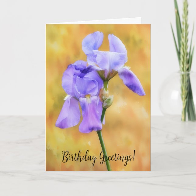 Purple Iris Flower Spring Flower Birthday Card (Front)