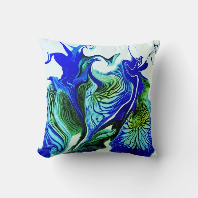 Purple Iris Flower Swirls / Greenleaf / Cushion (Front)