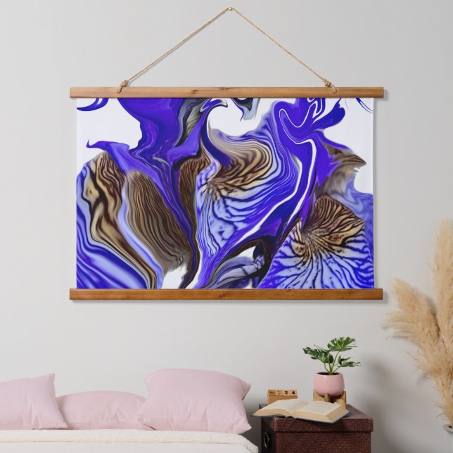 Purple Iris Flower Swirls Hanging Tapestry (Bedroom)