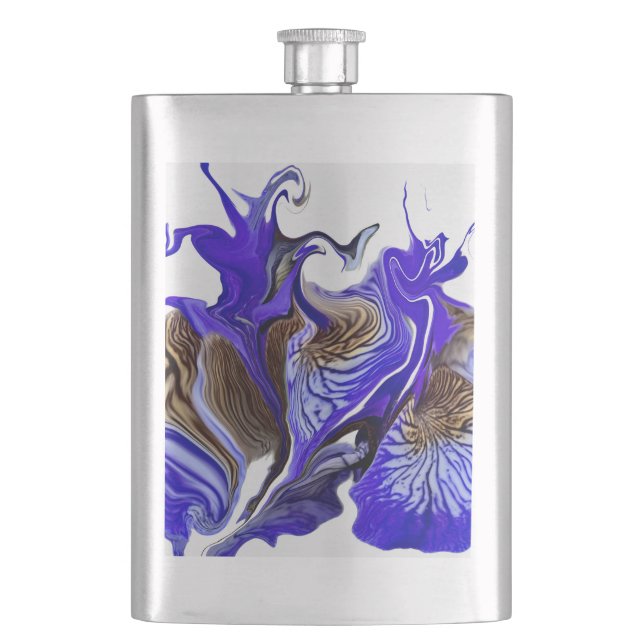 Purple Iris Flower Swirls Hip Flask (Front)