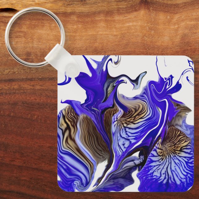 Purple Iris Flower Swirls Key Ring (Front)