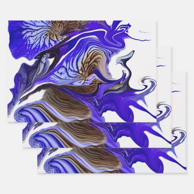 Purple Iris Flower Swirls Wrapping Paper Sheet (Set)
