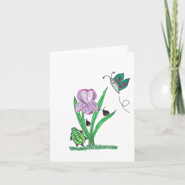 Purple Iris Flower  Thank You Card (Front)