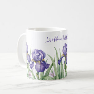 Purple Iris Flower Watercolor with Custom Message Coffee Mug