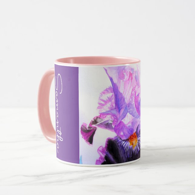 Purple Iris Flower Watercolor Womans Irises  Mug (Front Left)
