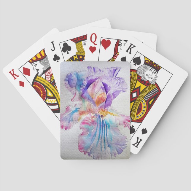 Purple Iris Flower Watercolour Playing Cards Set (Back)