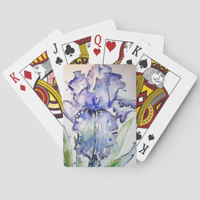 Purple Iris Flower Watercolour Playing Cards Set (Back)