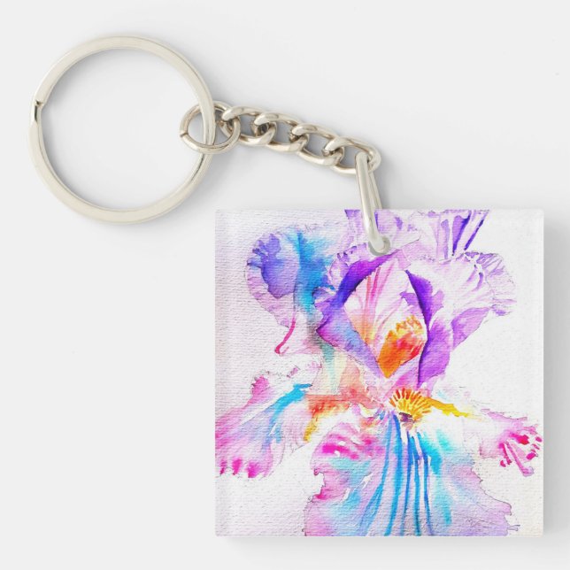 Purple iris Flower Wedding Favour Floral Flower Key Ring (Front)