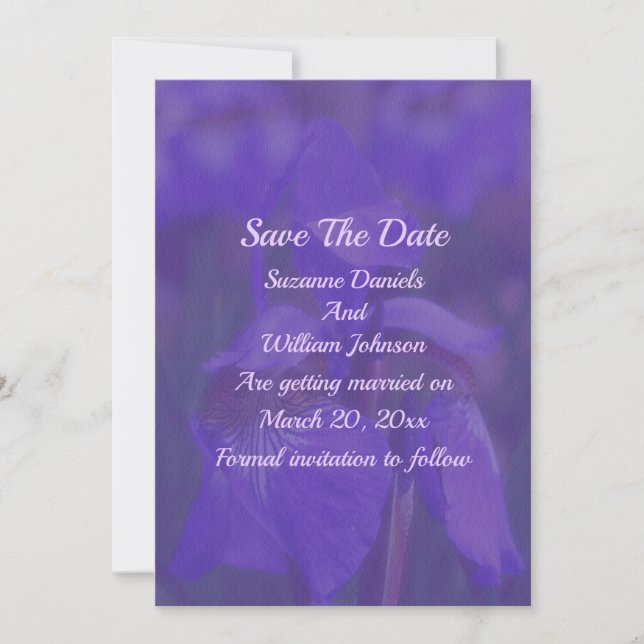 Purple Iris Flower Wedding  Save The Date (Front)