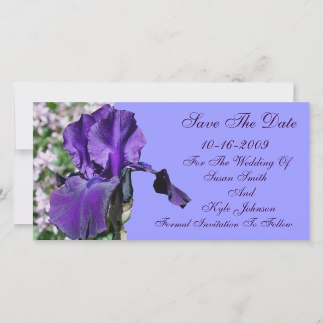 Purple Iris Flower Wedding Save The Date (Front)