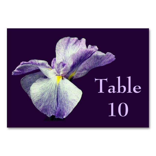 Purple Iris Flower Wedding Table Number (Back)