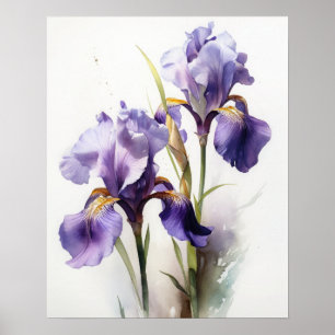 Purple Iris Flowers Art Print Poster