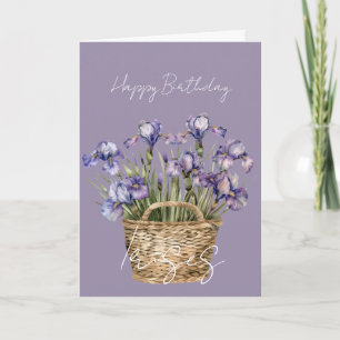 Purple Iris Flowers Basket Birthday Card